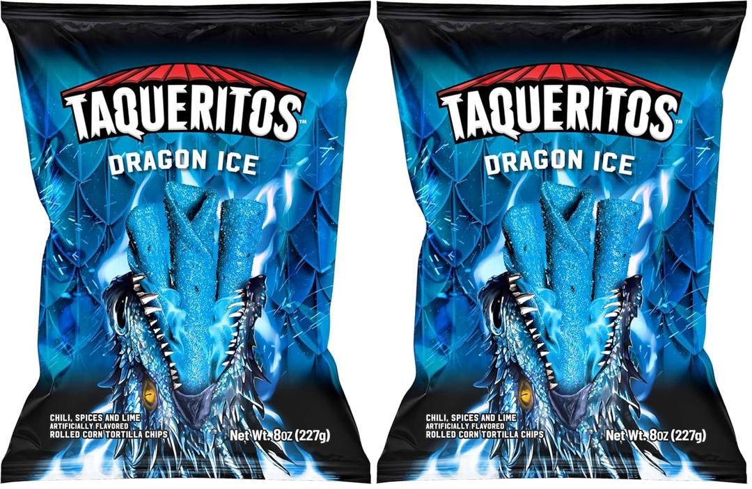 Taqueritos Dragon Ice, Spicy Rolled Corn Tortilla Chips, 8 oz (Pack of 2)