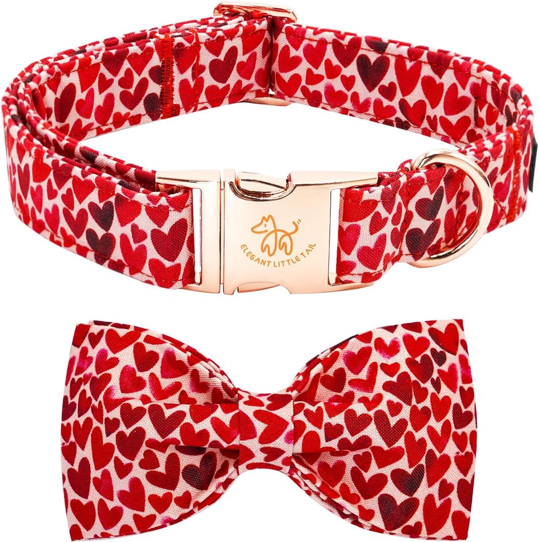 Elegant little tail Valentine's Dog Collar, Cute Red Heart Pet Collars with Bow for Small Dogs, Female or Male Adjustable Cotton Pet Collars Holiday Puppy Collar for Small Medium Large Dogs (Large (Pack of 1))