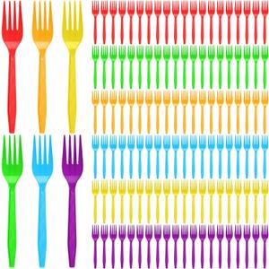 Tioncy 120 Pcs Rainbow Disposable Plastic Forks Bulk Colorful Disposable Cutlery Neon Plastic Forks for Holiday Party Picnics Restaurant Outdoor Events(Rainbow Colors)