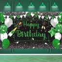 Green Silver Black Birthday Decorations Green Happy Birthday Backdrop Banner Champagne Glass Balloons Photo Booth Background for Man Women Party Decoration Supplies