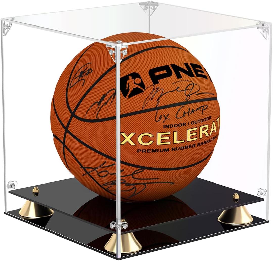 Basketball Display Case, Clear Acrylic Full Size Basketball Case Display with Double Layer Base, Assemble Soccer Showcase, Ball Holder Stand Box Protector for NBA WNBA Signed Ball Memorabilia, Basketball Case, 11x11x12 inch