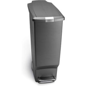 simplehuman 40 Liter / 10.6 Gallon Slim Kitchen Step Trash Can With Secure Slide Lock, Grey Plastic