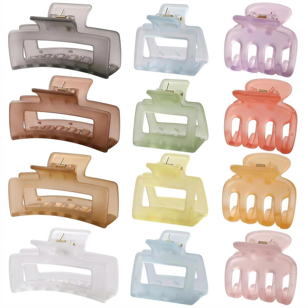 SMKSL 12 Pcs Hair Clips for Women 3 Styles Small Medium Large Claw Clips for Thin Thick Curly Hair, Strong Hold Hair Claw Clips, Stylish Plastic Hair Accessories Ideal Gifts for Women (Ice Cream)