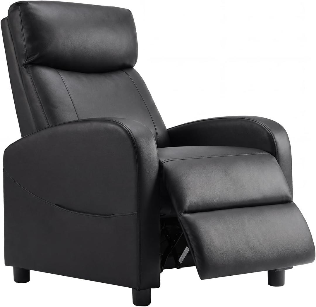 Sweetcrispy Recliner Chair PU Leather Recliner Sofa No Massage, Home Theater Seating with Lumbar Support, Adjustable Push Back Overstuffed High-Density Sponge Reclining for Living Room, Black, 34.3"D x 26.7"W x 38.6"H