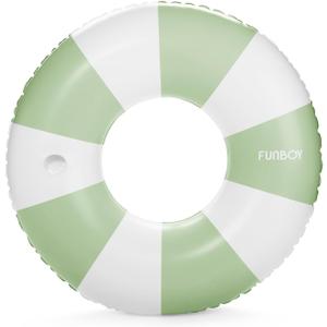 FUNBOY Giant Vintage Stripe Inflatable Tube Pool Float with Cup Holder 48" | Large Pool Float for Adults | Inner Tube Swimming Pool Toys Swim Rings | Pool Lounger Float for Pool Party & Summer (Green)