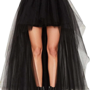 Women's Hi-Lo Long Tutu Tulle Bustle Skirt Elastic Waist Festival Party Skirt Black S
