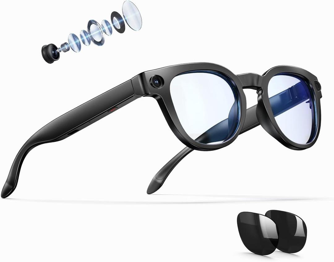 AI Smart Glasses with 8MP Camera ,Photo Capture,4K Video ,Real Time Translation, Recording,GPT Identify Objects, Open-Ear Audio,Photochromic Lenses Bluetooth Wearable tech Glasses for Travel Vlog Work