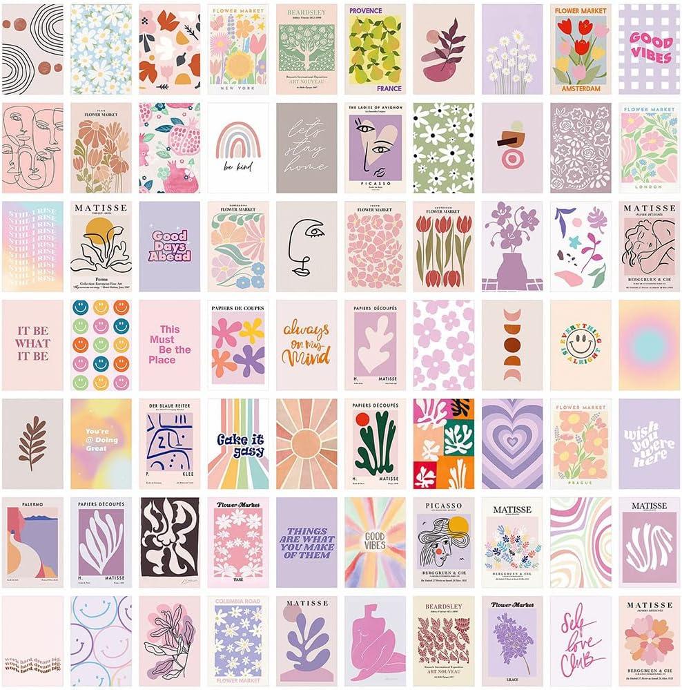 BOPART 70pcs Wall Collage Kit Aesthetic Picures, Danish Pastel Room Decor Aesthetic Collage Picture Wall Decor for Teen Girls Room Bedroom Dorm (4x6 inch)