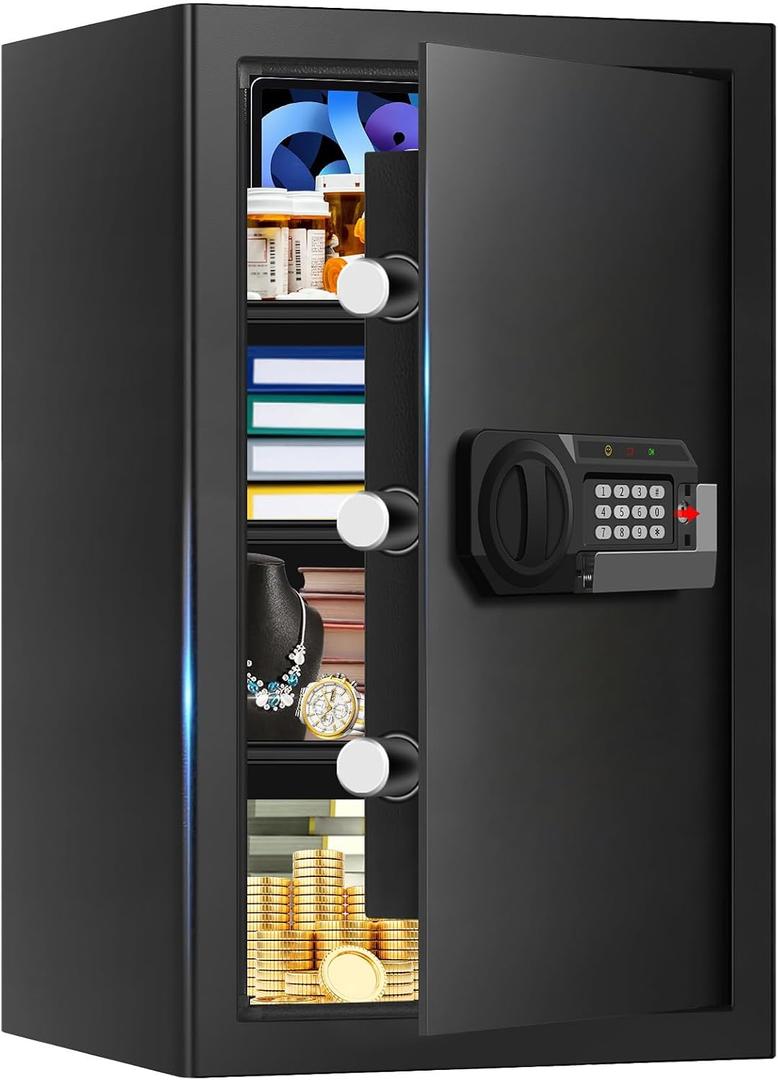 5.1 Cuft Home Safes Water and Fireproof, Large Safety Box Fireproof Waterproof with Electronic Keypad and Spare Key, Fire Proof Safe for Home Documents, Floor Personal Safe for Money Medicine