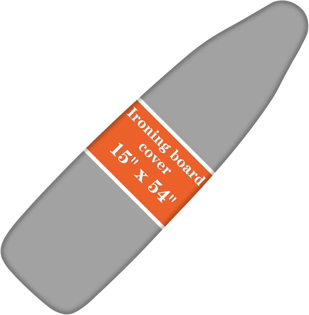 Ironing Board Cover, Full Size Scorch Resistant Padding, Silicone Coating,Elastic Edge, Heavy Duty Iron Pad Covers Standard Boards, 15" x 54" (Silver) (Gray)