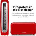 SEEDEEM 2 Slice Slim Toaster, Single 10" Long Slot Toaster Fits Bagels & Artisan Bread, 6 Shade Settings, Cancel/Reheat/Defrost, Removable Crumb Tray, Auto Shut-Off, Red