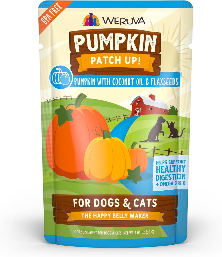 Weruva Pumpkin Patch Up! Pumpkin Pouches for Dogs & Cats (1.05 Ounce (Pack of 12)), Best By: OCT 30 2026