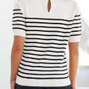 2 x ZESICA Women's Casual Striped Tops Short Sleeve Crew Neck Ribbed Knit T Shirts Comfy Loose Basic Pullover Sweater (White, M)