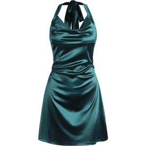 ZAFUL Women Halterneck Satin Mini Dress Sexy Cowl Neck Silky Party Cocktail Club Dress (Green, S)