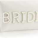 Bride Patch Letter Makeup Bag for Women Bridesmaid Engagement Gift for Her White Pearl Rhinestone Travel Toiletry Bag Make Up Bag Pouch for Purse Bridal Shower Gifts for Engagement Wedding