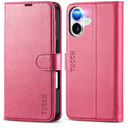 TUCCH Wallet Case for iPhone 17 (6.3") 2025, 4 Card Slots | RFID Blocking | Stand | Shockproof TPU Shell | PU Leather | Magnetic Closure | Protective Flip Folio Cover | Hot Pink