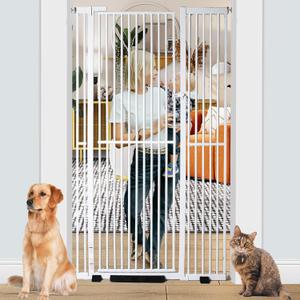 71 inch Extra Tall Gates for Cats, Adjustable 29.92" and 48.03" Wide Baby Gate, Pressure Mounted Full Door Pet Gate for Doorway, Stairs, House (White, 71 Inch)