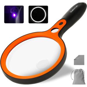 Large Magnifying Glass with 36 LED Light, 10X 20X 45X Handheld Illuminated Lighted Magnifier with 1 UV Light for Seniors Reading, Inspection, Coins, Exploring Close Work