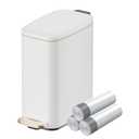 KUK Slim Bathroom Trash Can with Lid, 1.6 Gal / 6L Stainless Steel Small Garbage Bin with Detachable Inner Bucket, Step Pedal, Silent Close, Wastebasket for Toilet, Bedroom, Home, Office (White)