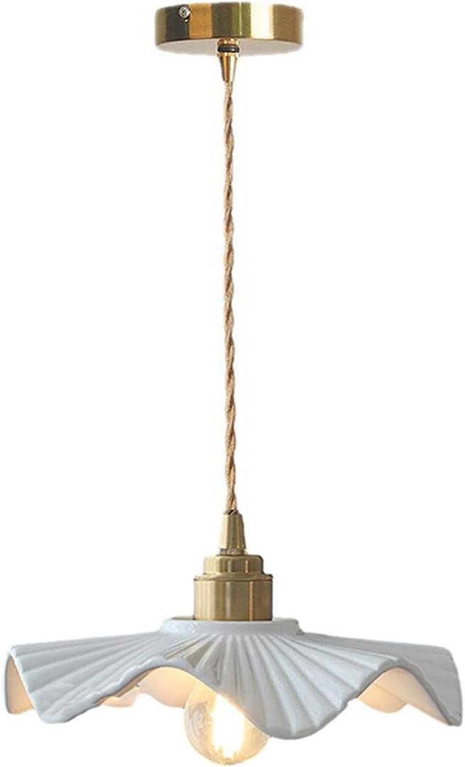 E26 Modern Minimalist Creative White Ceramic Pendant Light Chandelier, Dining Room Hanging Lamp, Bedroom Bedside Bar Hanging Light,Living Room Pendant Lamp
