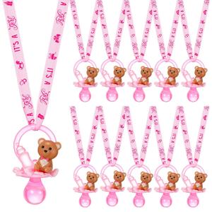 Coume 36 Pcs Baby Shower Pacifiers Necklace Bear Bottle Acrylic Baby Pacifiers Charm Necklace for Guests Gender Reveal Party Favors Prize Table Scatter(Girl,Pink)