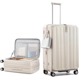 Hanke 26 Inch Expandable Luggage Top Opening Checked Bag Luggage Hard Shell Suitcases with Wheels Lightweight Travel Luggage Heavy Duty Luggage Suitcase with Lock for Woman Men-Ivory White