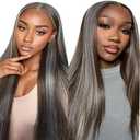 P4/Grey Bundles Human Hair 24 26 28 Inch Straight Highlight Chocolate Grey Human Hair Bundles 12A Unprocessed Brazilian Virgin Hair Quick Weave for Black Women