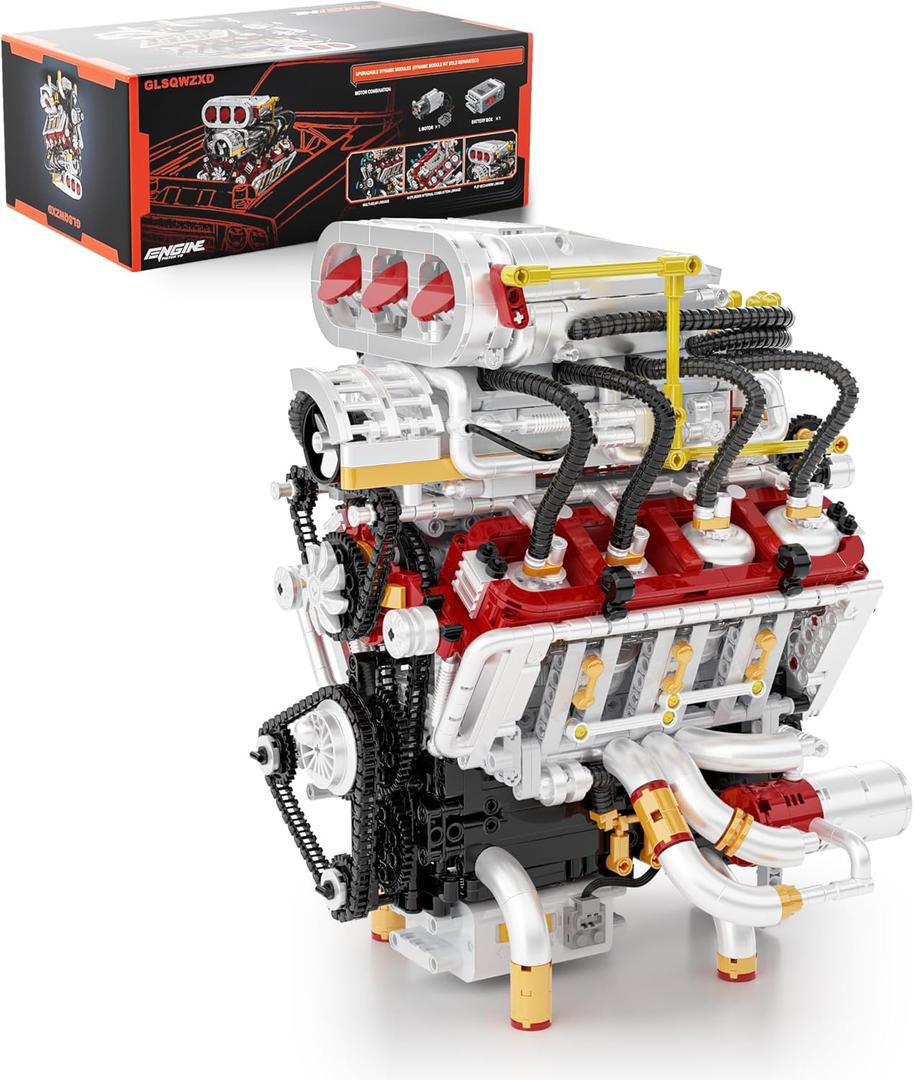 V8 Engine Model Kit, Runnable Model Engine Building Kits for Adults & Kids 814+, Build Your Own Visible STEM Car Engine with Motors, 2347PCS DIY STEM Building Blocks Sets Gifts for Adults Boys Girls