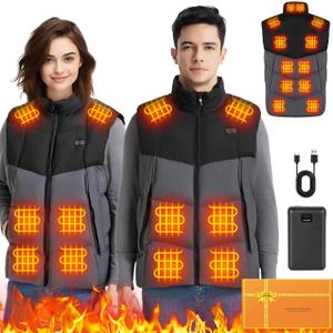 Heated Vest for Men,11-17 Heating Zones Rechargeable Heated Vest with 7.4v 16000mAh Battery for Outdoor Travel Etc (X-Large, Black and Gray)