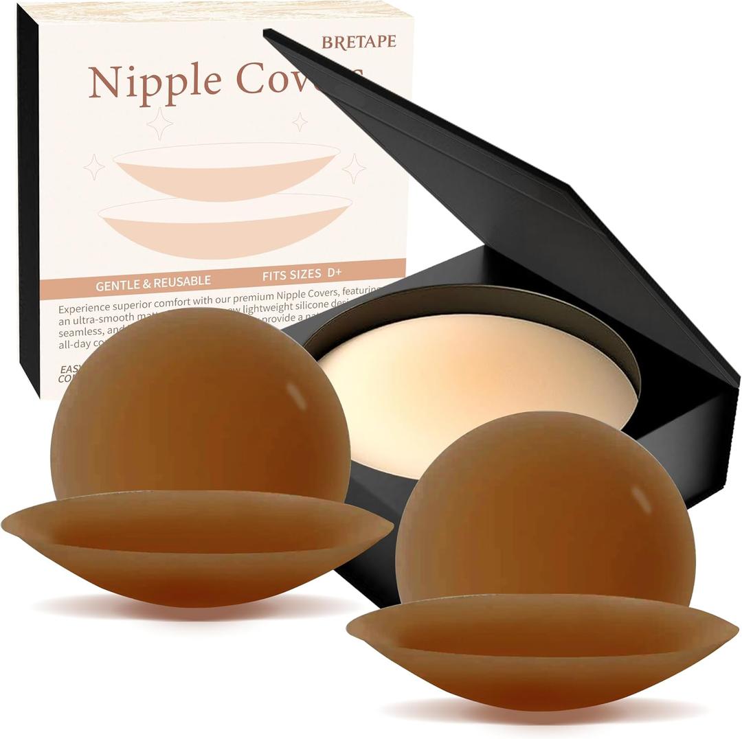 2 x Nipple Covers for Women2 Pairs Reusable Silicone Pasties, Adhesive&Waterproof, No Show Design with Travel Box, Large (Fits D+ Cups)