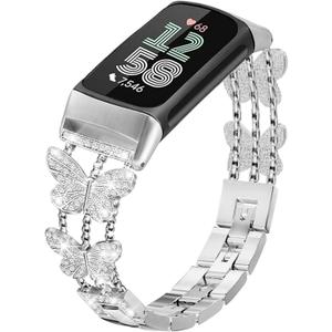 Alociaga Bling Metal Band Compatible with Fitbit Charge 6/ Charge 5 for Women, Dressy Bracelet Jewelry Watch Band for Fitbit Charge 6 Fitness & Health Tracker