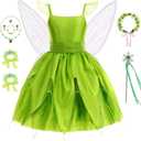 Fairy Costume for Girls Princess Dress with Wings and Accessories (5-6T, Green)