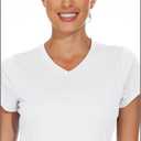 Boladeci Women's Swim Shirts - UPF 50+ Sun Protection Short Sleeve V Neck T-Shirts Workout Tops (White, M)