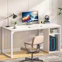 EXCEFUR White Computer Desk with Storage Shelves, Modern Home Office Desk, Reversible Wood and Metal Writing Study Table Workstations for Living Room Bedroom, 53 Inch