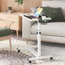 Panta Height Adjustable Rolling Laptop Stand, Overbed Table with 2 Tilting Desktops, Mobile Laptop Table for Couch with Cup Holder, Mobile Computer Workstation for Office, Home and Hospital,Maple