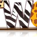 Jungle Safari 2-Letter Table Centerpieces - Baby Shower & Toddler Birthday Decor, Wooden Giraffe, Zebra & Leopard Prints