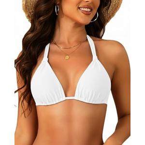 Women Triangle Bikini Top Only 2025 String Halter Sexy Swimsuit Bathing Suit Top White Small