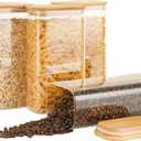 56oz Rectangle Airtight Glass Storage Containers with Bamboo Lids (Set of 4), Square Food Storage Jar, Pantry Organizers for Oats, Cereal, Pasta and Coffee beans (with Black Lable)