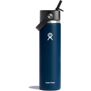 Hydro Flask Water Bottle - Insulated Stainless Steel - Wide Straw Lid, Non Spill, Leakproof in 24 Oz Indigo Blue