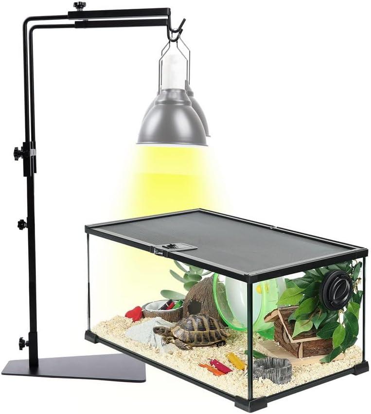 Reptile Heat Lamp Stand,Pet Lamp Holder, Adjustable Metal Floor Light Lamp Bracket Support for Reptile Small Animals or Succulent Plants Glass Terrarium(2 Hooks)
