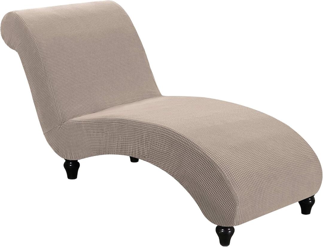 FantasDecor Chaise Lounge Cover Stretch Armless Chair Slipcover for Living Room Indoor Bedroom Soft Jacquard Fabric Machine Washable, Sand