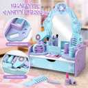 Toyssa Wooden Kids Vanity Set for Girls, Pretend Makeup Play Vanity for Toddlers 3-5, Beauty Salon Play Set Toys with Big Mirror, Princess Birthday for Girls Ages 3 4 5 6 Years Old, Child-Size