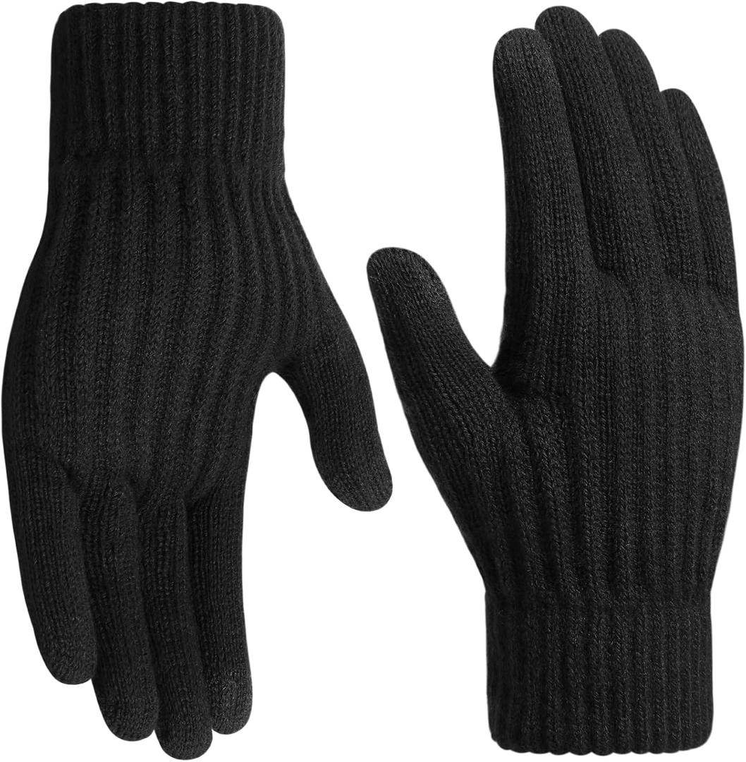 Winter Gloves women - Gloves for Cold Weather Thermal Womens Glove Touch Screen Elastic Vertical Stripe Fleece Liner Knit Glove for Women Men- 1 Black (Black)