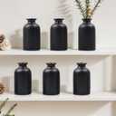 Black Ceramic Bud Vases Set of 6 5in Small Vases for Dry Flowers or House Plants, Modern Boho Decorative Vases for Wedding, Home, Table Centerpieces, Mantel or Office Decor
