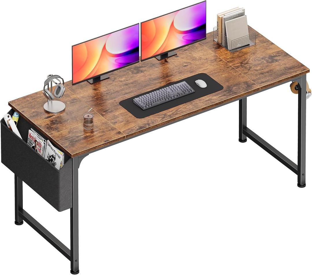 55'' Computer Desk with Fabric Storage Bag & 2 Hooks
Office Desk with Durable Desktop, Large Gaming Desk, Writing Work Study Desk for Bedroom, Home Office, Rustic Brown