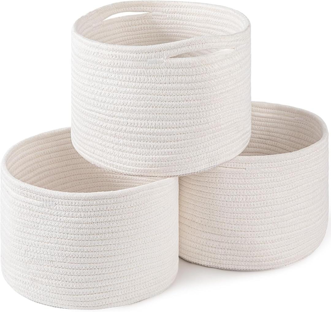 OIAHOMY Small Storage Baskets for Organizing,Closet Cube Shelf Storage, 9.89.87.1, Woven Cotton Rope Gift Baskets for Nursery,Cute Dog Toy bins, Round 3 Packs, White OIAHOMY Small Storage Baskets for Organizing,Closet Cube Shelf Storage, 9.89.87.1, Woven Cotton Rope Gift Baskets for Nursery,Cute Dog Toy bins, Round 3 Packs, White