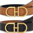 IAKING Reversible Leather Belt for Women With Gold Buckle Ladies Two-in-One Leather Womens Belt for Jeans Pants Dresses (S: Fit Waist Size 25-30 Inches)