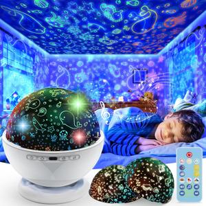 Night Light Projector,Night Light for Kids Room with Remote and Timer,360 Rotation,3 Projection Films,18 Light Modes,8 Lullaby Songs,Kids Night Lamp, Birthday Christmas Gifts for Boys Girls (white)