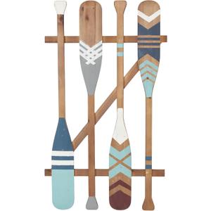 Deco 79 Wood Paddle Home Wall Decor Novelty Canoe Oar Wall Sculpture with Arrow and Stripe Patterns, Wall Art 21" x 2" x 36", Brown