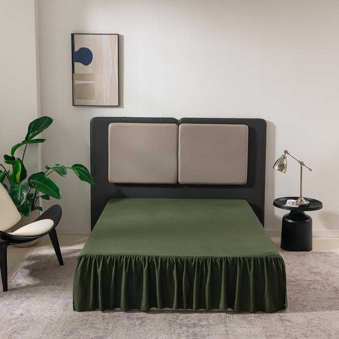 Green Bed Skirt Queen Size Ruffled Bed Skirt with Split Corners, Queen Bed Skirt 12 Inch Drop, TSUTOMI Queen Size Bed Skirt Green for Ruffled Bed Skirt with Split Corners, Bed Skirt Queen Size